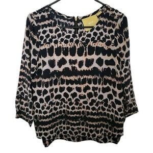 Maeve Anthropologie 100% Silk Animal Print Top X-Small 3/4 Sleeve High Low XS